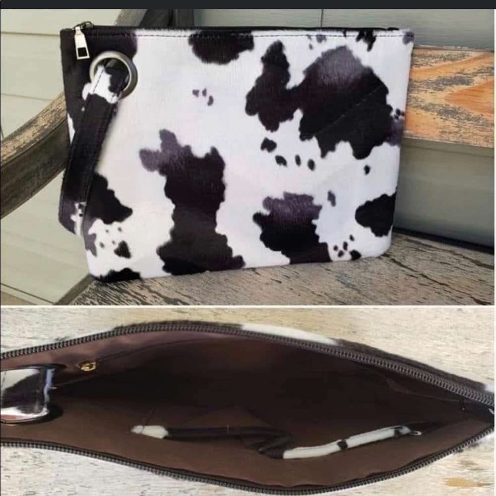 Cow print Clutch, vegan leather…